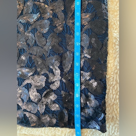 Aidan Maddox Chiffon Blouson Mini Dress Sequin Skirt Navy Blue Women’s 6 Party - Picture 10 of 11